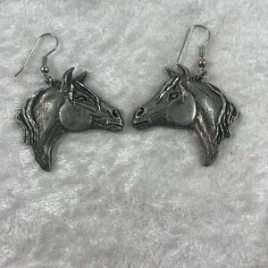 Pewter Horse Head Dangle Earrings